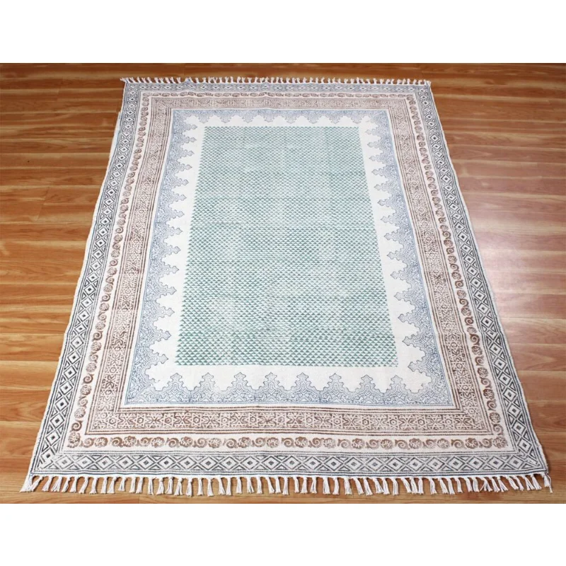 Carpet Handmade Cotton Durries Living Room Carpet In India 5x8 6x9 Green Carpet