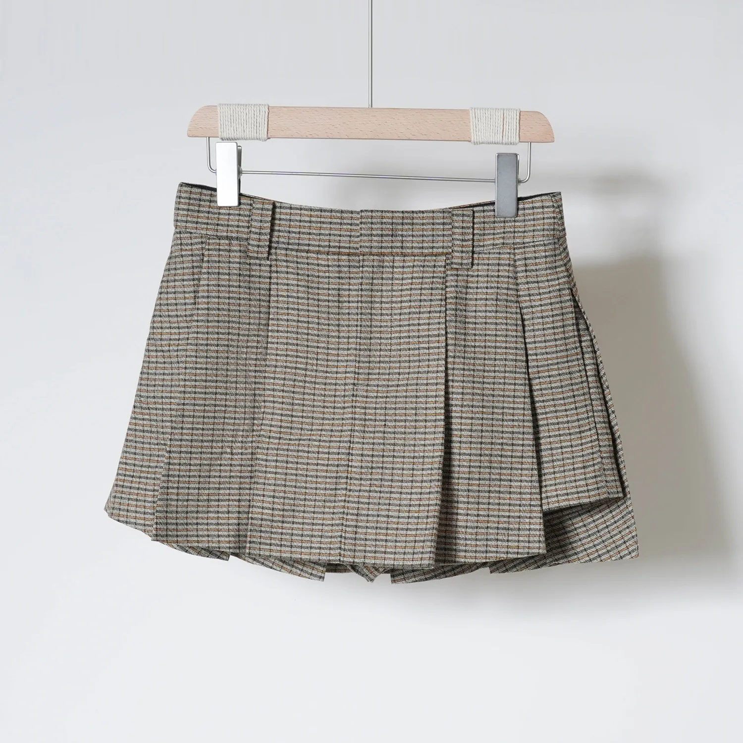 

Spring Vintage Linen A-Line Plaid Pleated High Waist Midi Skirt Versatile School Style Half-length Skirts Women's Fashion