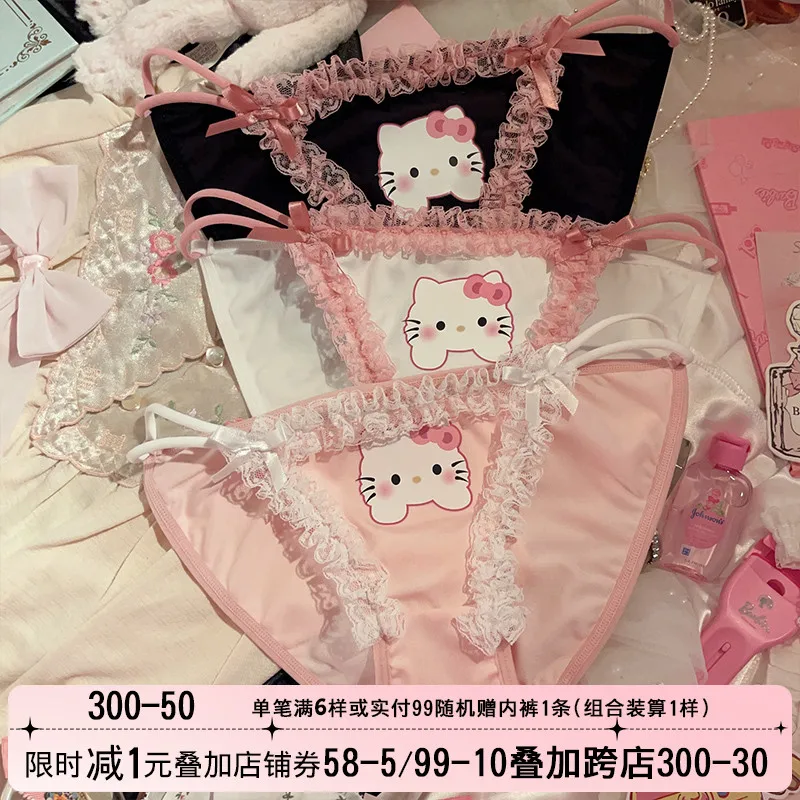 Sanrio Hello Kitty Girls Lace Bow Sexy Panties Breathable kawaii Cartoon Briefs Female Sexy Lingerie Briefs Panties Underpants