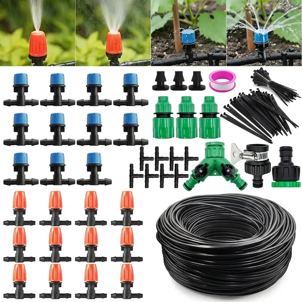Drip Irrigation System 184 Pcs 164FT Garden Irrigation System 1 4 Blank Distribution Tubing Watering Drip Kit Irrigation