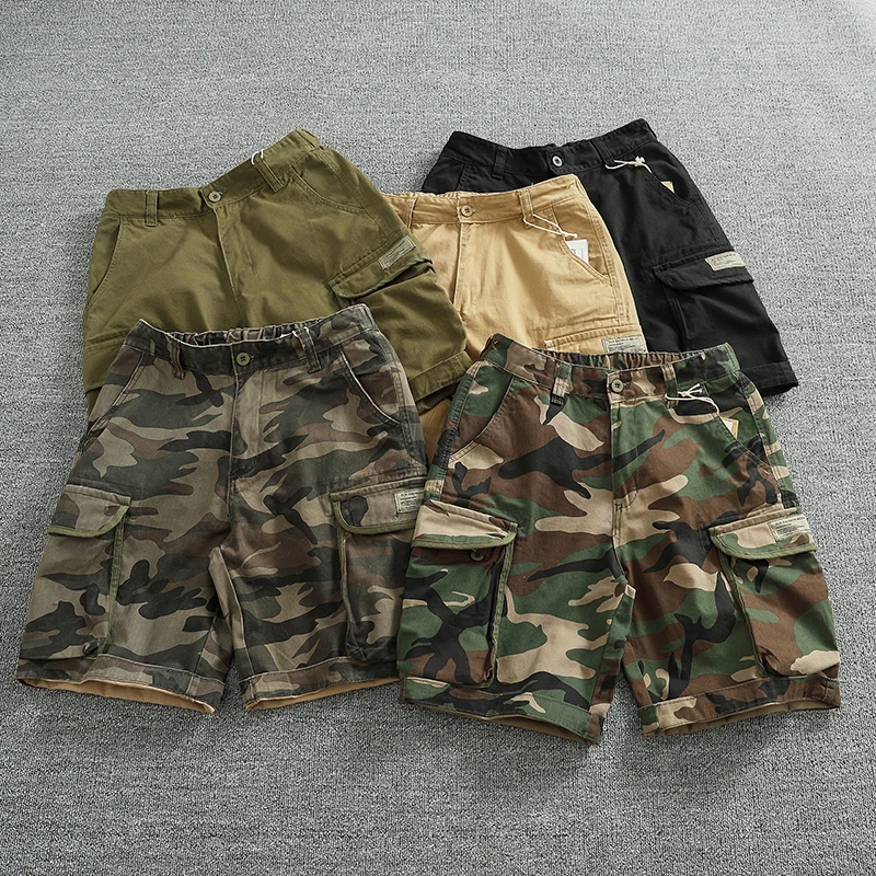 American Casual Multi Pockets Workwear Shorts for Men Summer Loose Straight Rough Camouflage Half Pants Y2k Cityboy Streetwear