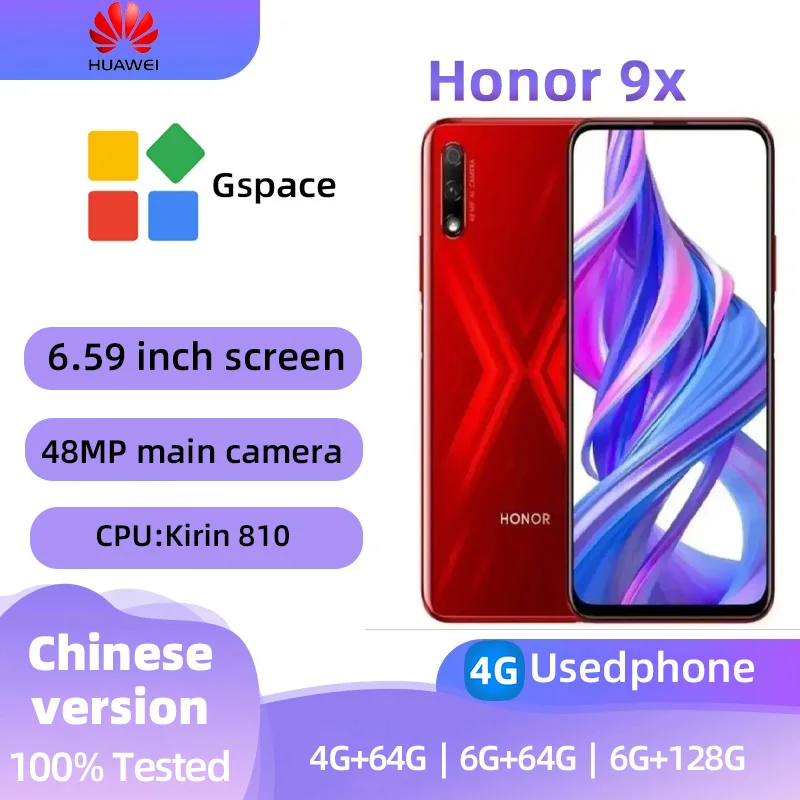 Honor 9x 4G Smartphone 6.59 inch Screen CPU Hisilicon Kirin 810 48MP Camera 4000mAh Battery capacity 10W Charge  used phone