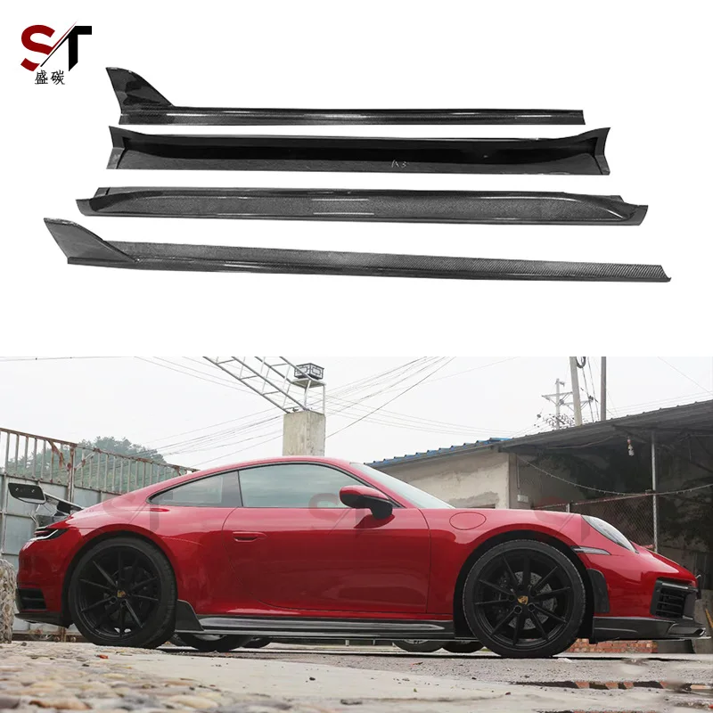 

Подходит для 2019 + Porsche 911 992 Боковая юбка из углеродного волокна Модифицированная юбка Tehrat Боковое окружение