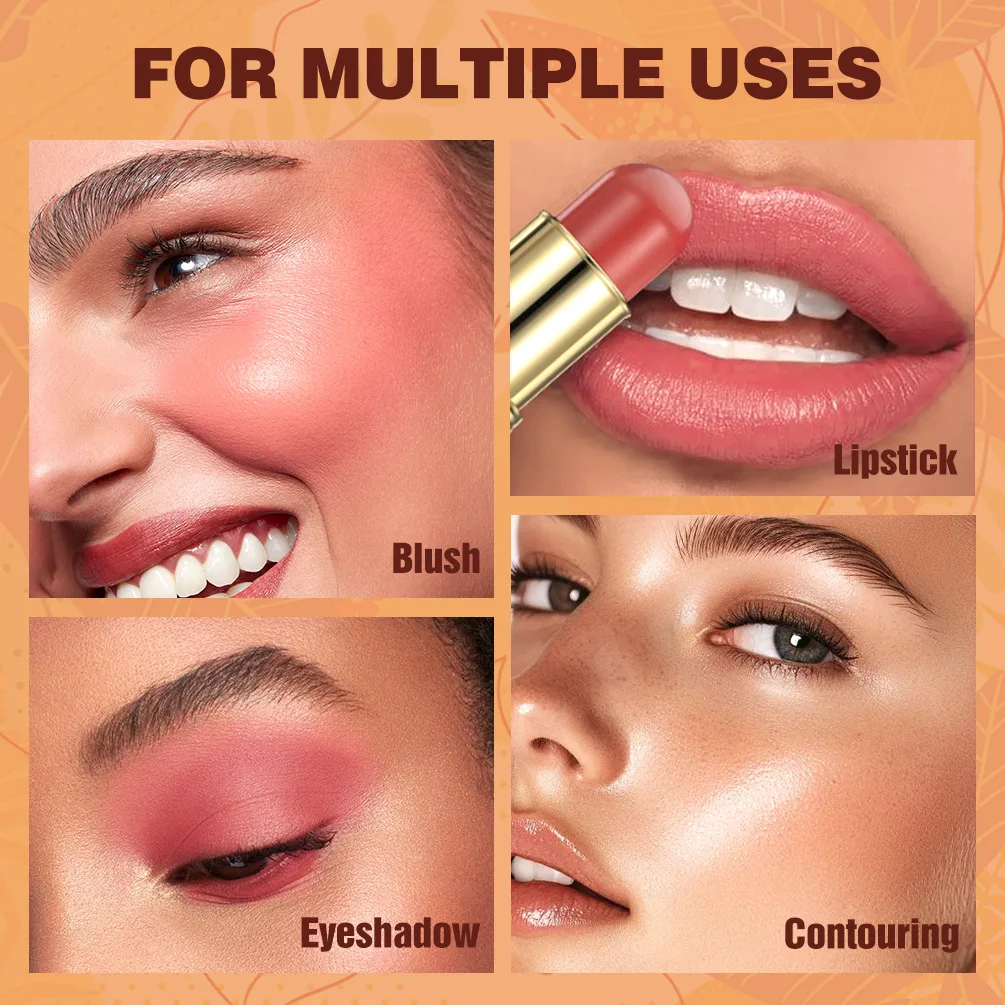 Trucco per il viso Bastone multiuso Guance Contoori Occhi Labbra Doppia testa Bronzer Blush Stick Crema mousse liscia Rossetto opaco Ombretto