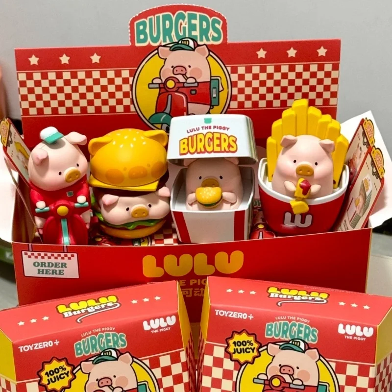 

В наличии Lulu Pig Surprise Party Burgers Serie Blind Box Фигурка Mystery Box Симпатичное украшение для рабочего стола Модель Девушка Подарок на день рождения Игрушка