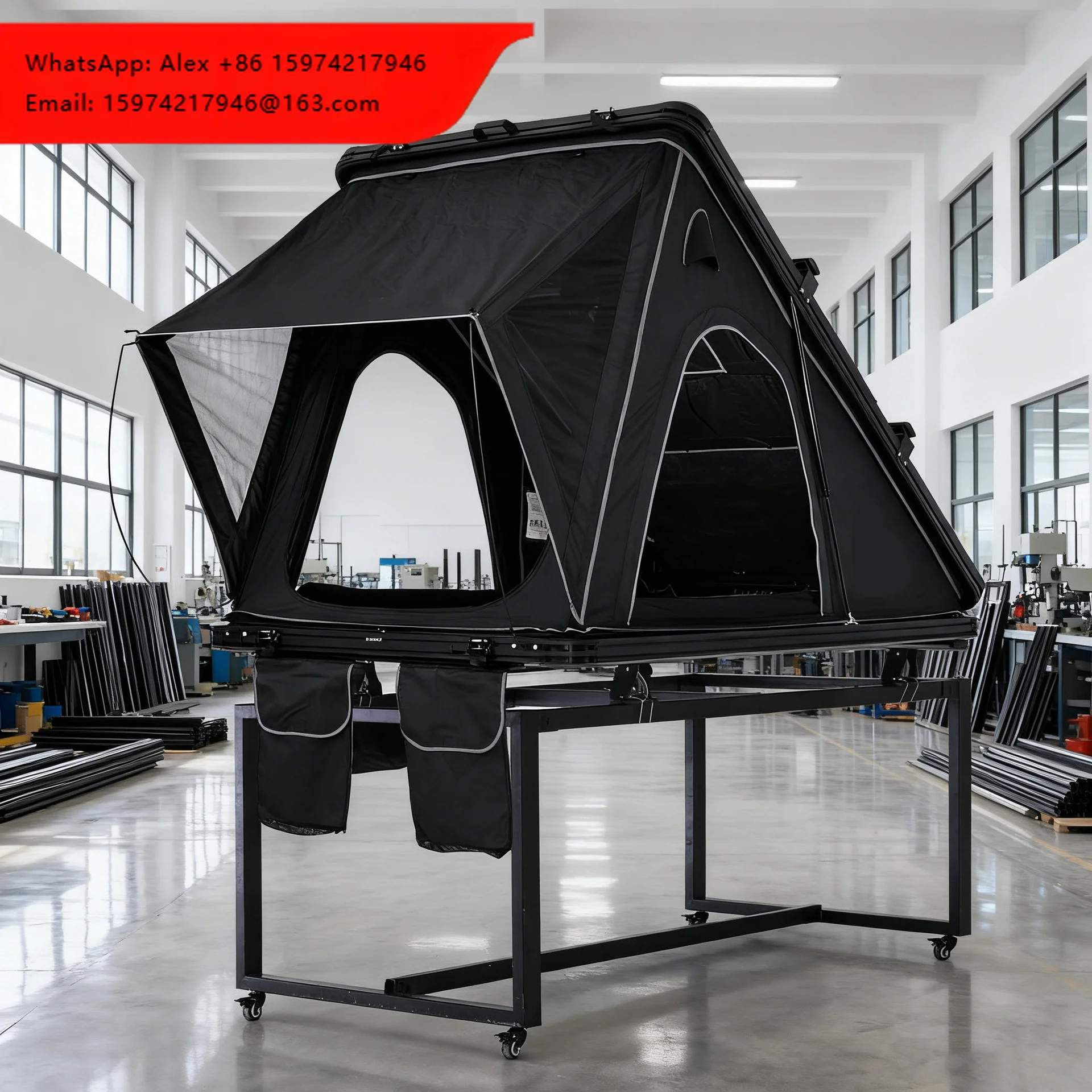 Gray Fabric Extension Style Automatic Two Person Aluminum Frame Hard Shell Roof Tent