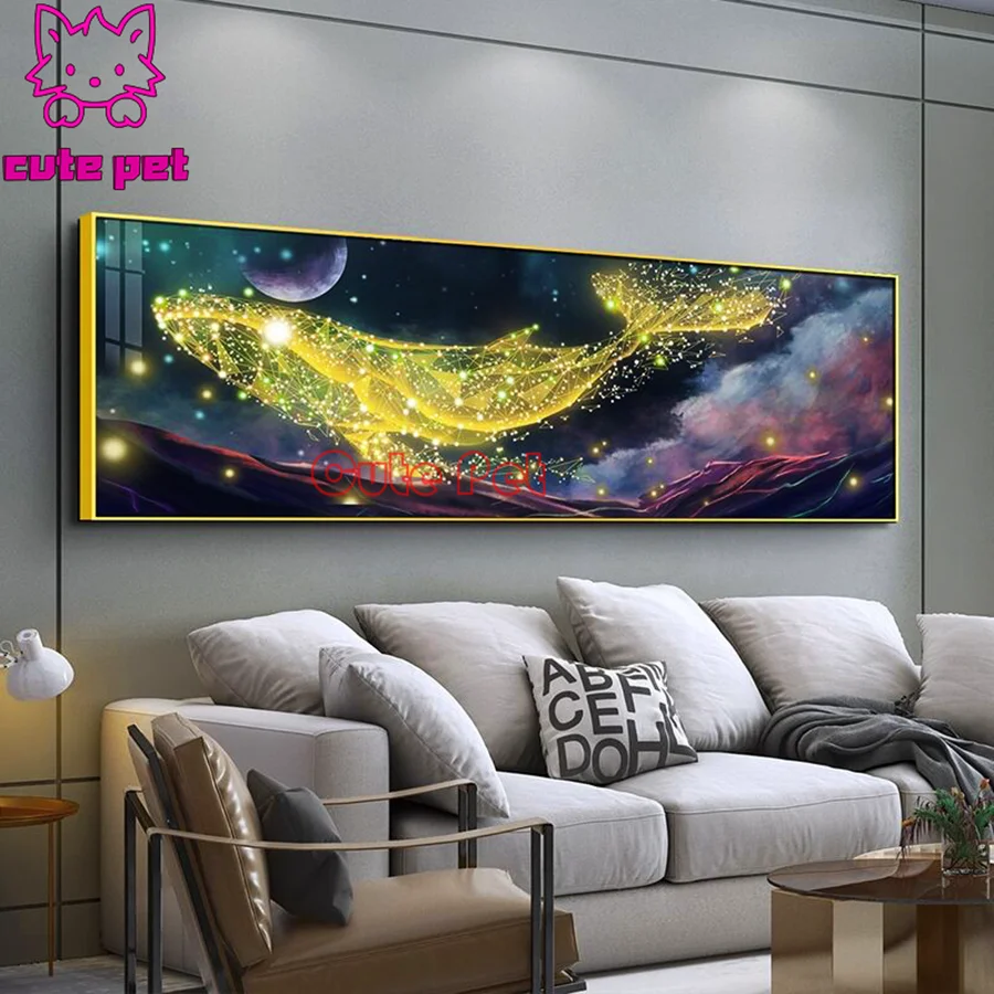 5d diamond painting Modern golden whale handmade diy puzzle Full Square embroidery mosaic Cross Stitch home decorar twork large