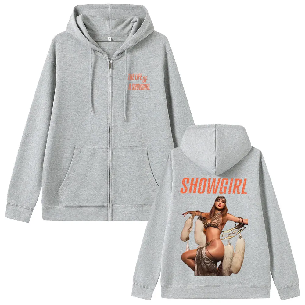 เสื้อฮู้ดซิป The Life of A Showgirl อัลบั้ม 2025 แฟชั่นโอเวอร์ไซส์สำหรับผู้ชายและผู้หญิง เสื้อแจ็คเก็ตซิปผ้าฟลีซคอตตอนสำหรับผู้ชาย