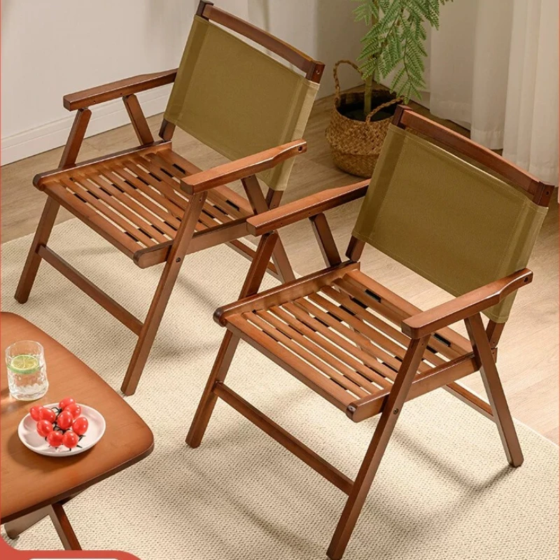 

Folding Armchair with Back for Home Canvas Dining Chair for Outdoor Portable Beach Recliner for Camping Bamboo Fishing Seat
