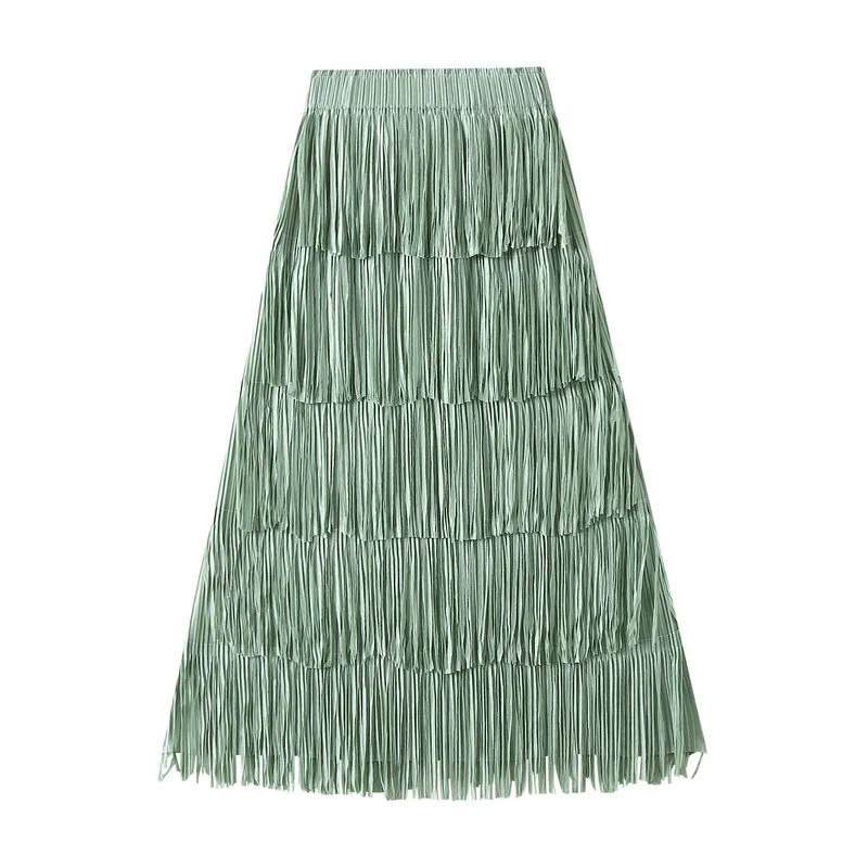 Luxury Multi Solid Colors Pleated Skirt for Women's Large Hem Folds A-line Skirts Female 2025 Loose Fashion Skirts Casual 0666