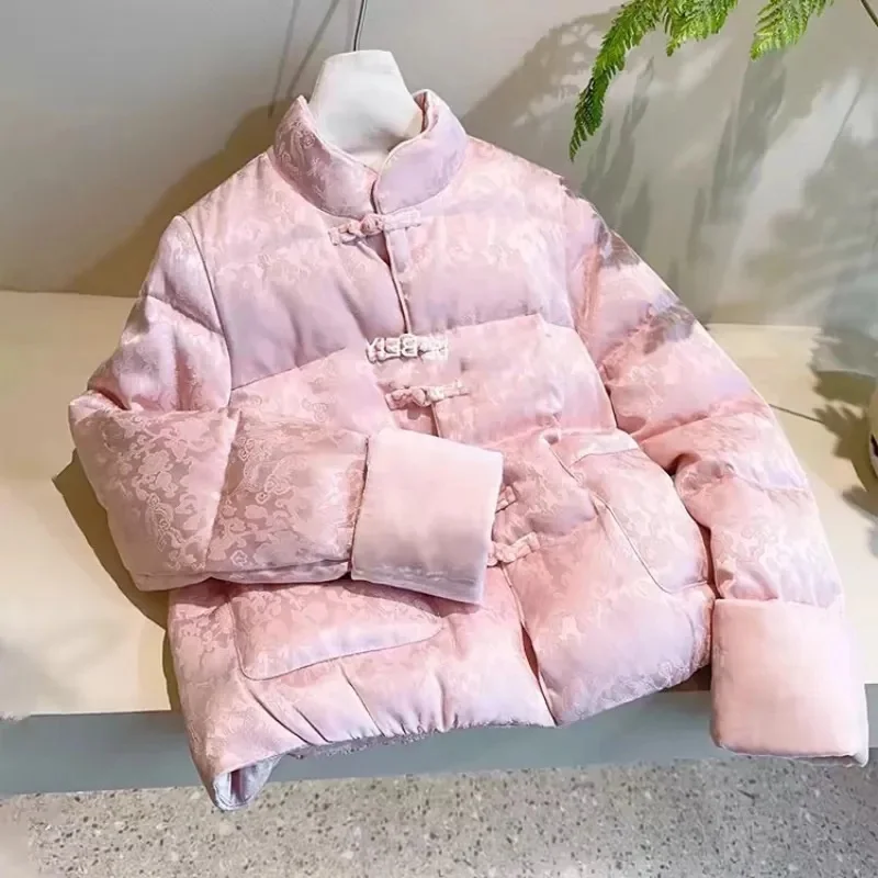 

New Chinese Style Cotton Jacket Women's 2025 Autumn Winter Down Cotton Coat Elegant Retro Buttoned Tang clothing w1442