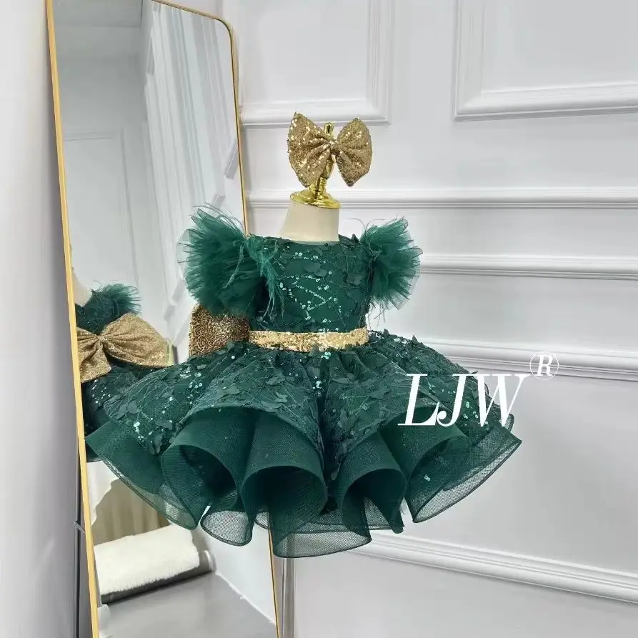 

Elegant girl butterfly luxury green big butterfly Christmas dress winter Evening Prom Gown baby first Communion party Princess