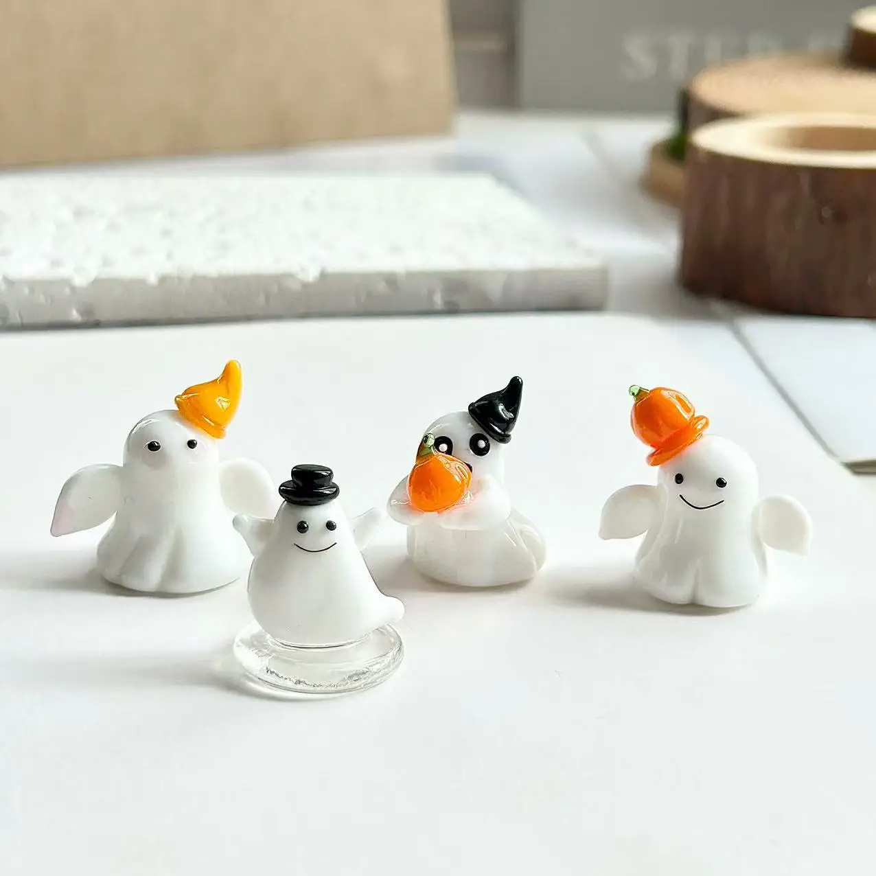 Halloween Glass Little Specter Pumpkin Hat Ornament Handmade Glass Decoration Cartoon Cute and Bizarre Creative Holiday Gift