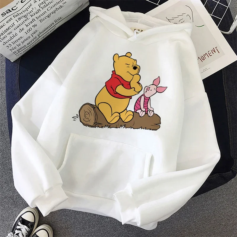 Winnie The Pooh feminino Anime com capuz de manga comprida, tops Harajuku, moletons femininos extragrandes, streetwear, outono, Y2K