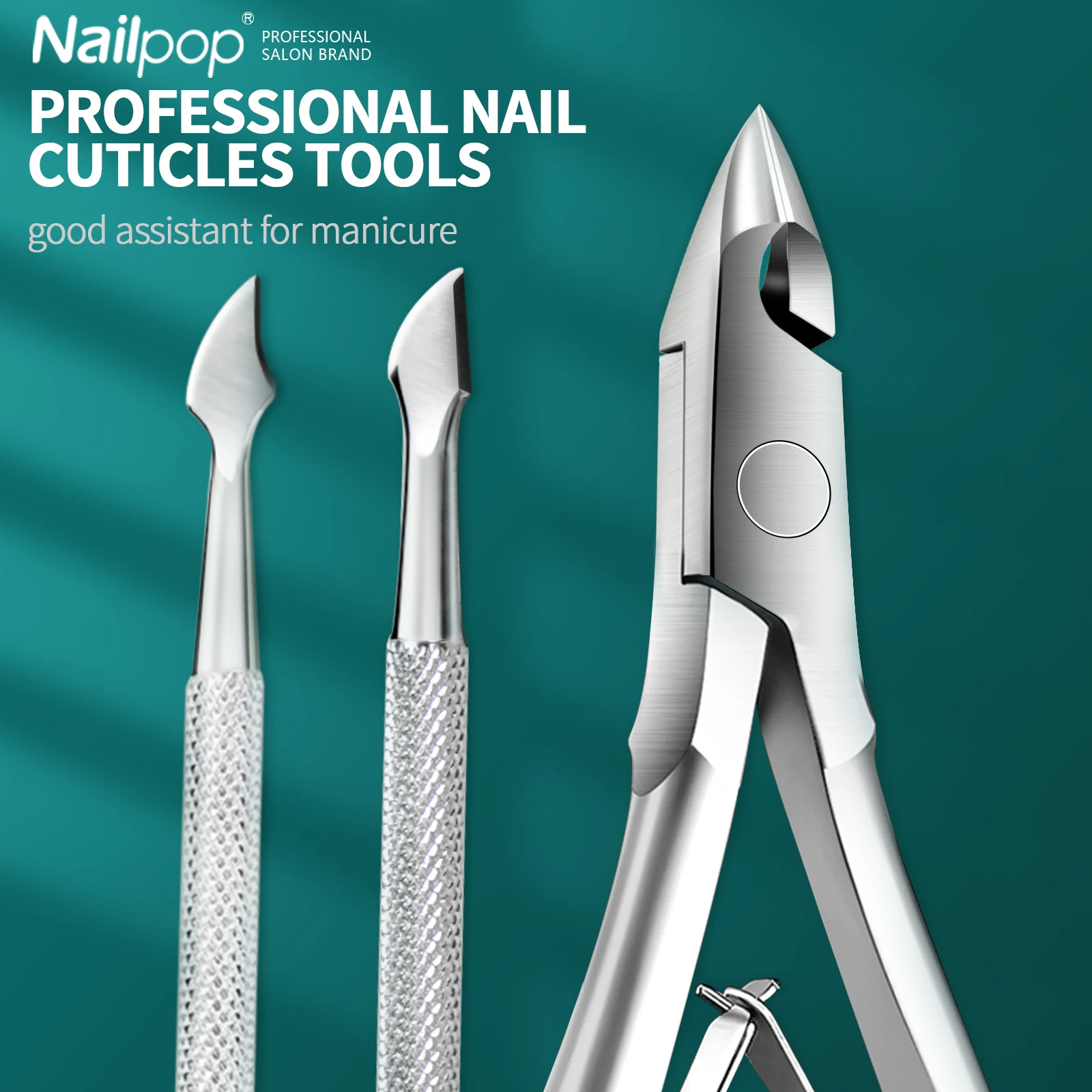 Nailpop Professional Nail Cuticle Trimmer and Pusher - Ergonomic Stainless Steel Dead Skin Scissor Nipper Tool for Home Use