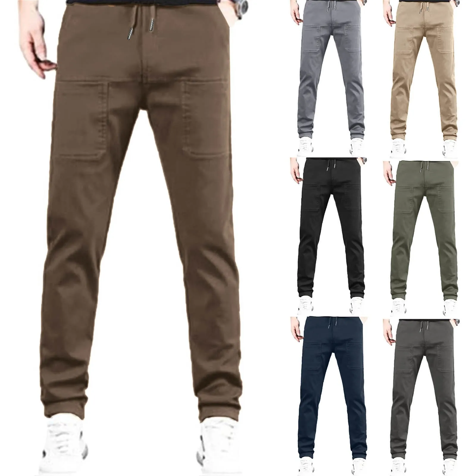 

Men's Multi-Color Casual Pants Drawstring Elastic Waist Cargo Pants with Pockets Fashion Streetwear Slim Fit Trousers for Men