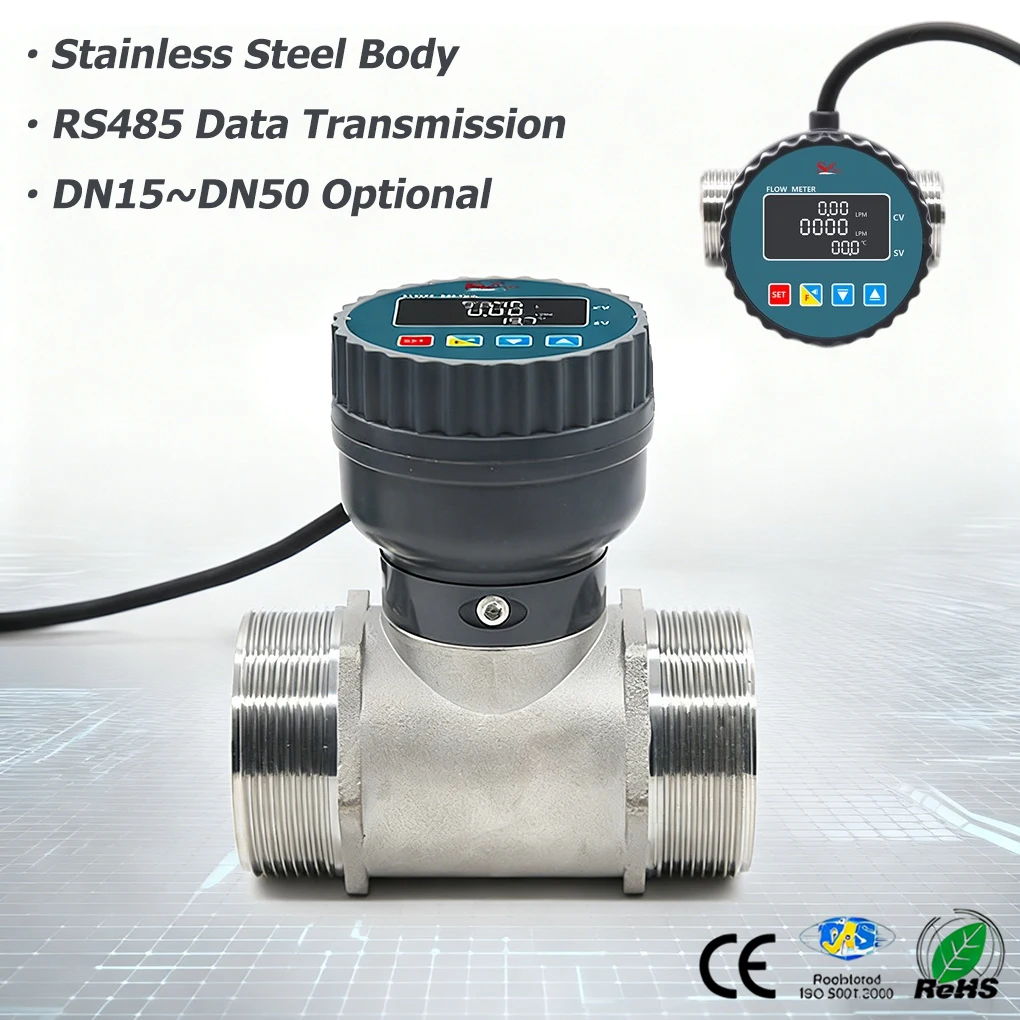 Stainless Steel Digital Flow Meter RS485 Remote Signal Transmission High Precision Liquid Pipeline Flowmeter Water Flow Sensor