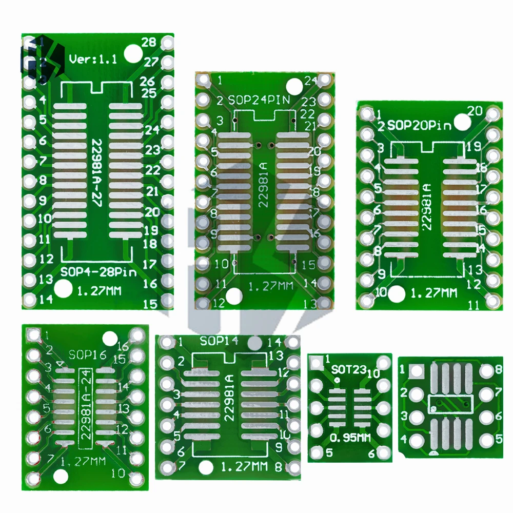 35PCS=7value*5PCS PCB Board Kit SMD Turn To DIP SOP MSOP SSOP TSSOP SOT23 8 10 14 16 20 24 28 SMT To DIP