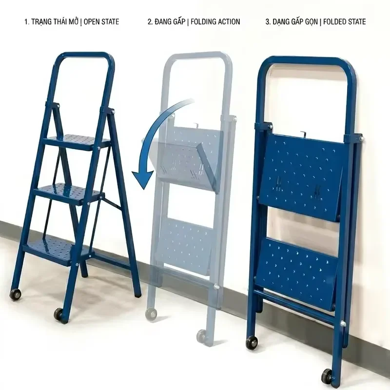 High-quality telescopic steel ladder, 300-pound load-bearing, collapsible telescopic ladder, industrial grade