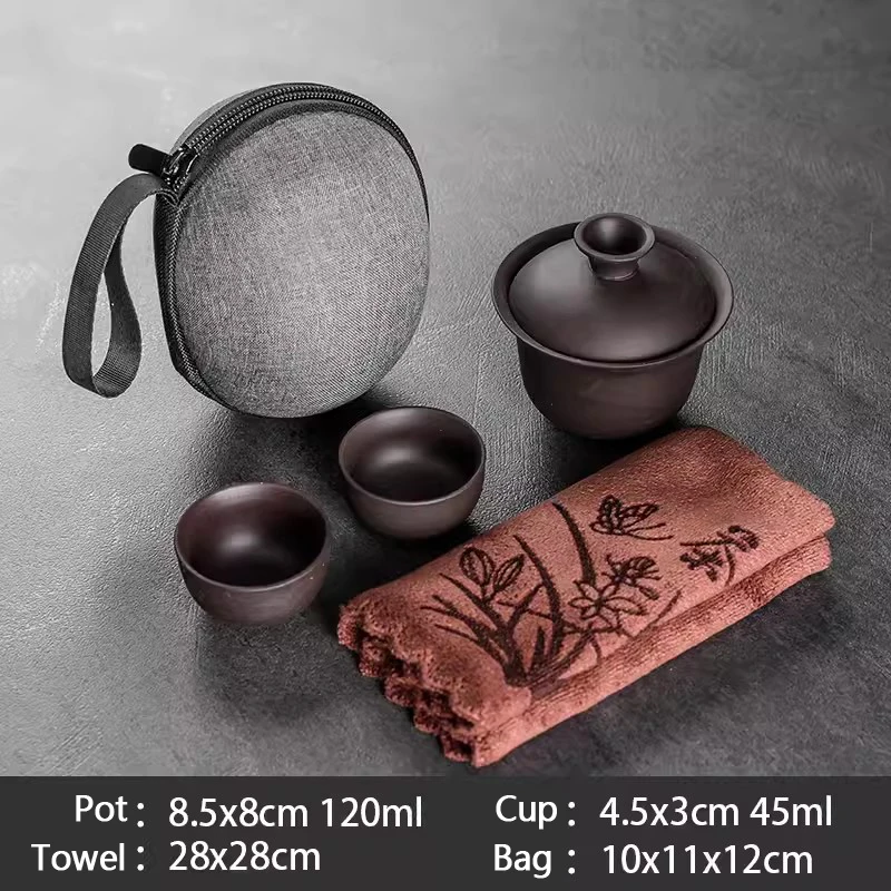 Travel Gaiwan Kungfu Tea Set Chinese Porcelain Tea Bowl Set with Tea Towel and Travel Bag Portable for Home Business Outdoor