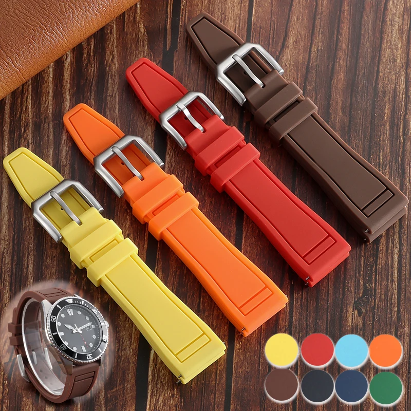 Silicone Watch Strap for IWC Pilot Band 20mm 21mm 22mm Waterproof Rubber Bracelet Bright Multicolor Grooved Universal Wristband