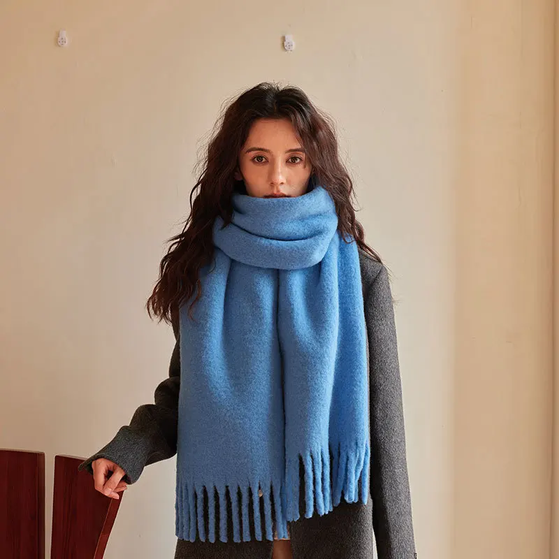 

2024 Winter New Alpaca Wool Blended Women's Scarf with 75% Wool for Warmth, Thickened Solid Color Neck, and Outer Shawl hijab