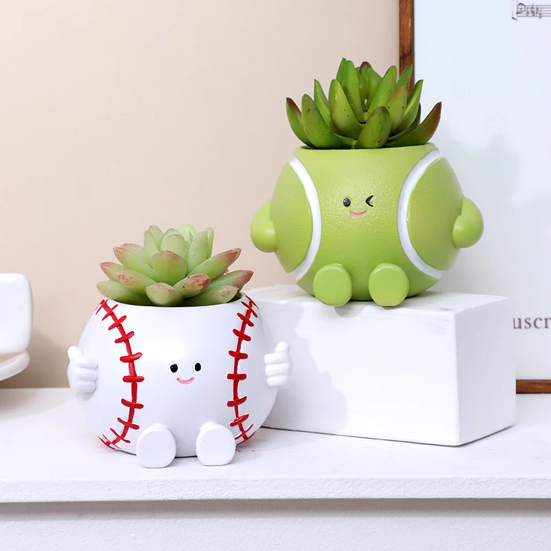 2026  Cartoon Sports Themed resinss Succulent Planter Football/Rugby/Ball Shaped Flower Pot for Desktop Home Garden Decor