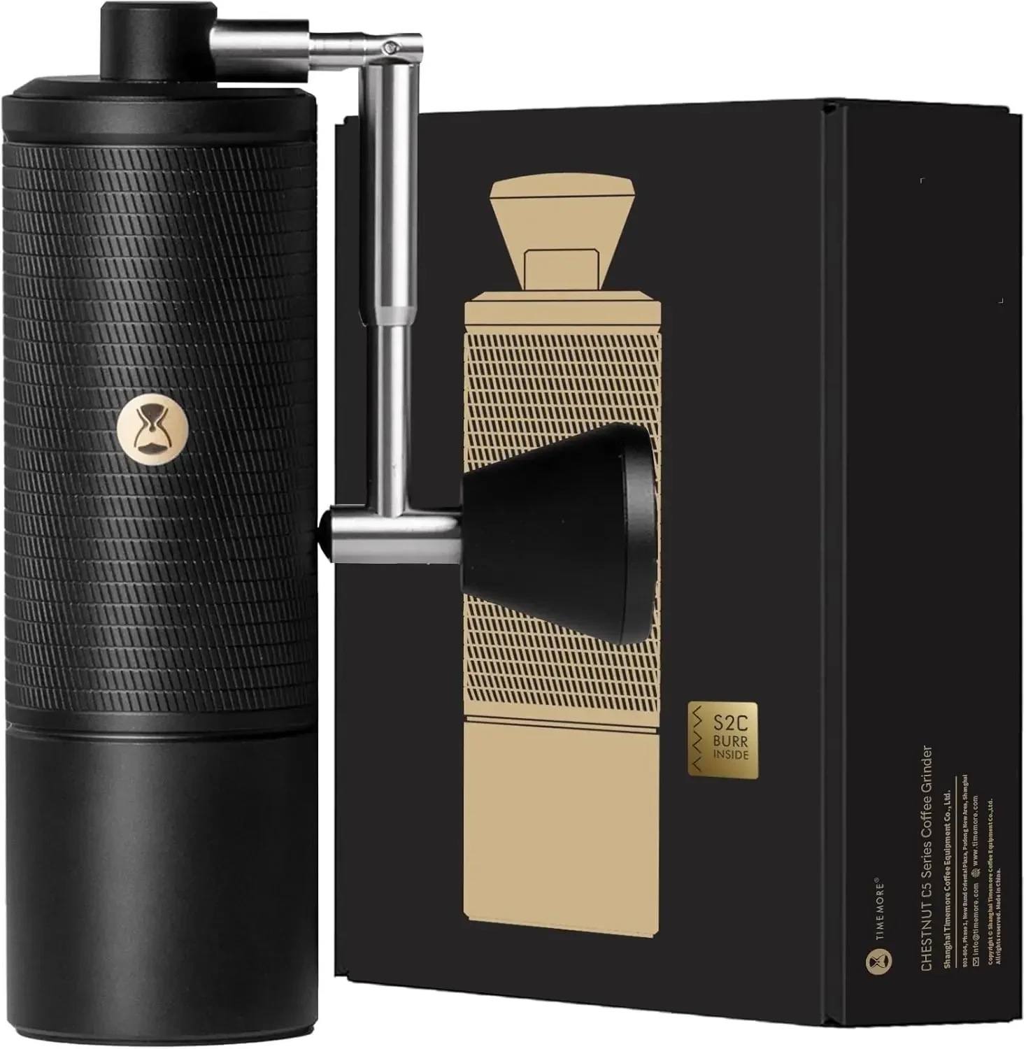 

Ручная кофемолка C5 Pro с коническими жерновами S2C-042-III, точная регулировка 0,031 мм, цельнометаллическая портативная ручная кофемолка