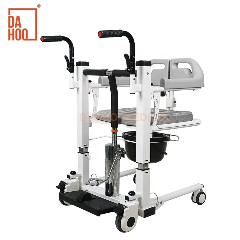 كرسي محمول قابل للطي بارتفاع قابل للتعديل لرفع المريض الهيدروليكي كرسي نقل التمريض لكبار السن المعاقين