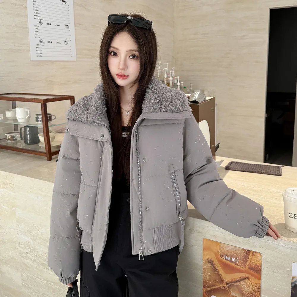 New Cotton-padded Clothes Women's 2026 Autumn and Winter Bright Casual Fashion Lapel Down Small Jacket Texture Unique Fashion