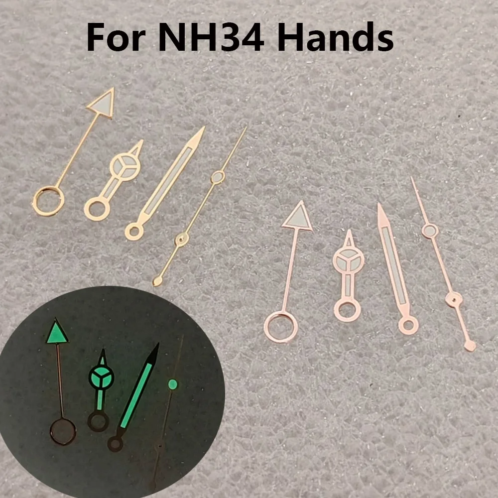 1 Set Gold/Rose Gold Watch Hands Green Luminous NH34 Hands GMT Pointers for NH34 Movement Watch Needle Accessories