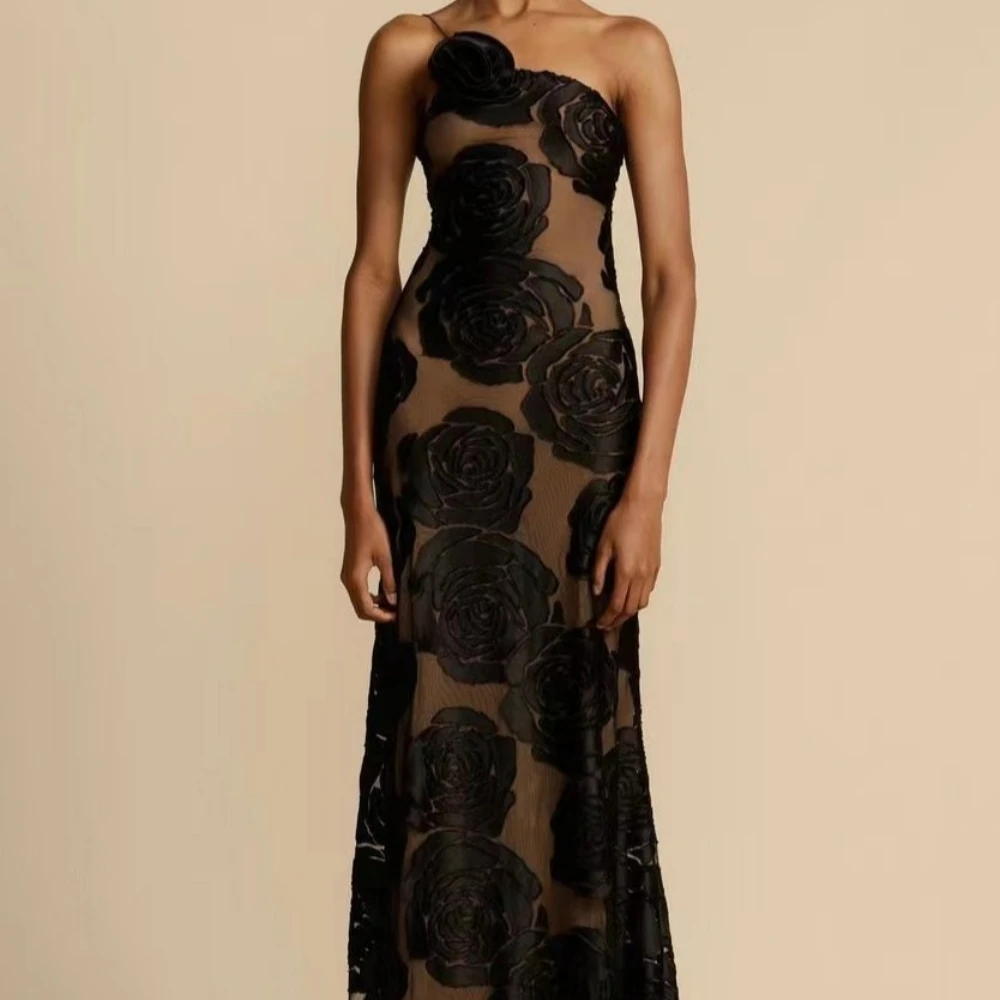 Mikydely New Black See-through Slip Dress Sexy Halter Long dress Evening Gown