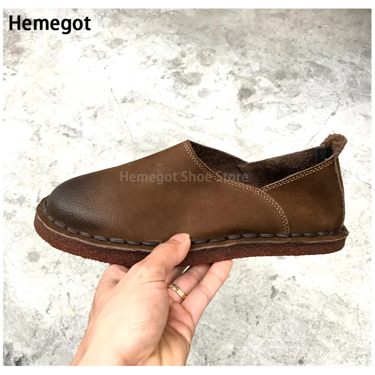 Men's Breathable Leather Shoes Soled Soft Soled Single Vintage Handmade Moccasins with Casual Flat British Style Shoes