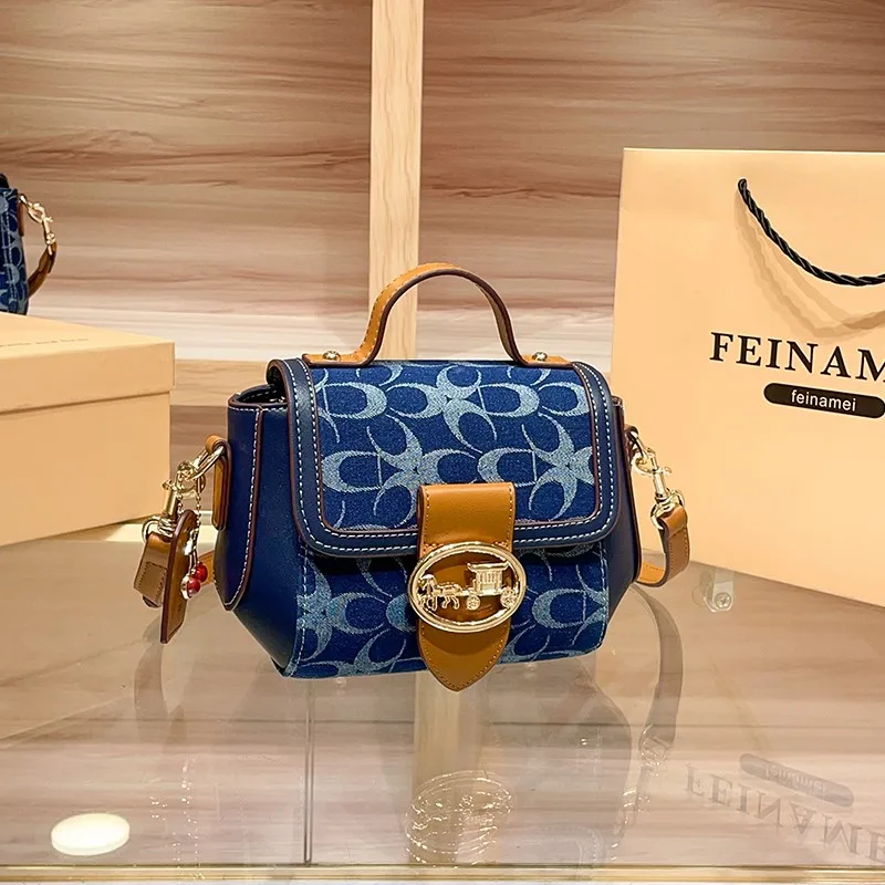 Ladies' Handbag, Light Luxury Retro Denim Canvas Bag, Fashionable Single-Shoulder Crossbody Bag, 2025 New High-End Color-Matchi image 3