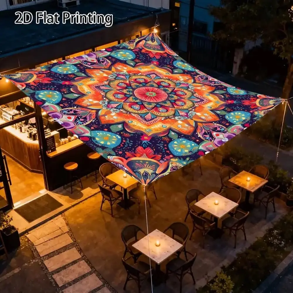 Rectangular Shape Sunshade Sail Bohemian Print Flower Print Patio Canopy Waterproof Fabric UV Block Shade Terrace Space
