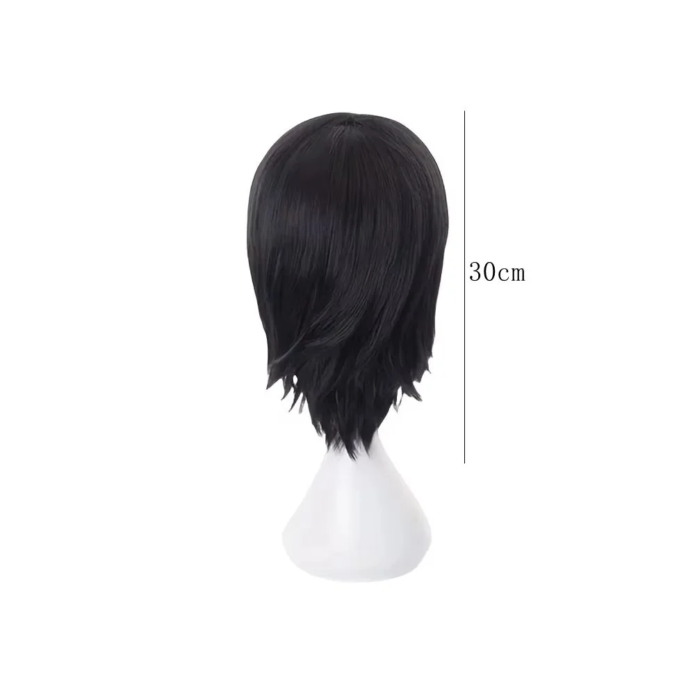 Black Short Cosplay Wig For Men Women Anime Layered Spiky Hair With Side Bangs Cool Boy Halloween Costume Synthetic Hairpiece