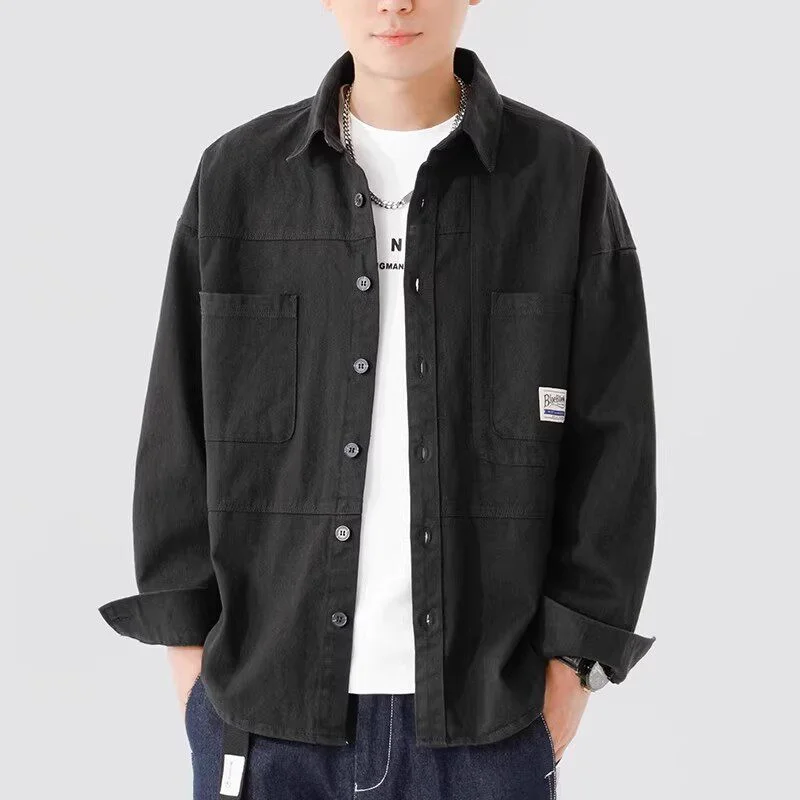 Men's Long Sleeve Casual Work Shirt Spring Summer Japanese Style Simple Multi Pocket Sun Protection Workwear Outerwear