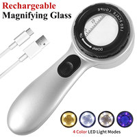 Rechargeable 30X Handheld Magnifying Glass with LED Lights Illuminated  Magnifier 4 Light Modes Scale Jewelry Loupe for Seniors