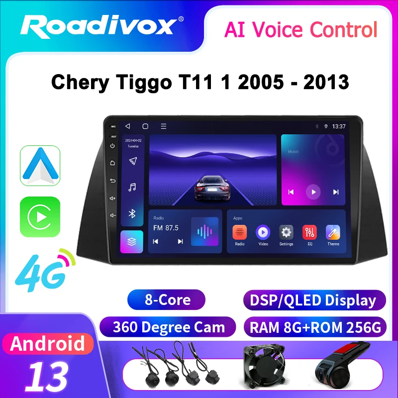 roadivox Android Car Radio for Chery Tiggo T11 1 2005 - 2013 GPS Navigation Video Stereo Screen Multimedia Player Tape Carplay