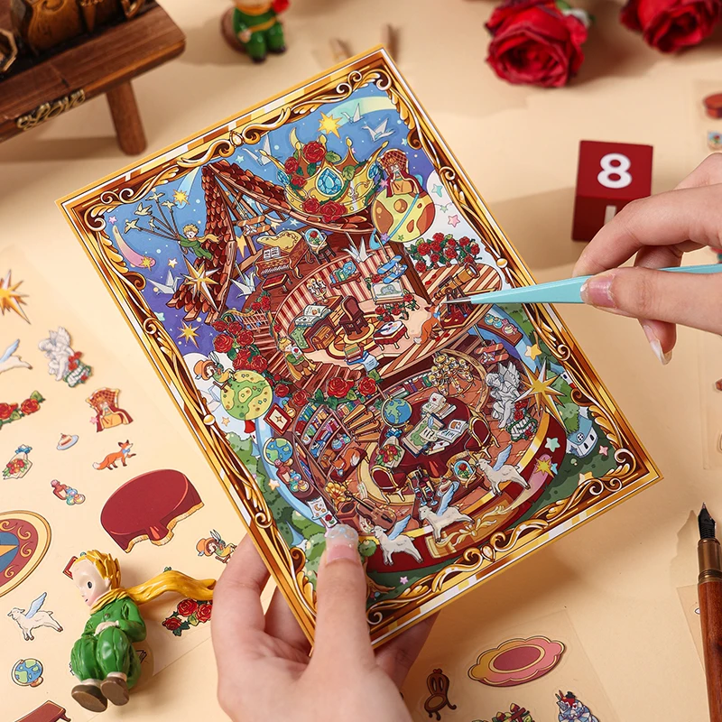 กรอบรูปน่ารัก ภาพเทพนิยาย 3 มิติ ผจญภัยในแดนมหัศจรรย์ สติ๊กเกอร์วิวทิวทัศน์ ฉากกระท่อมพกพา DIY ของขวัญคริสต์มาส