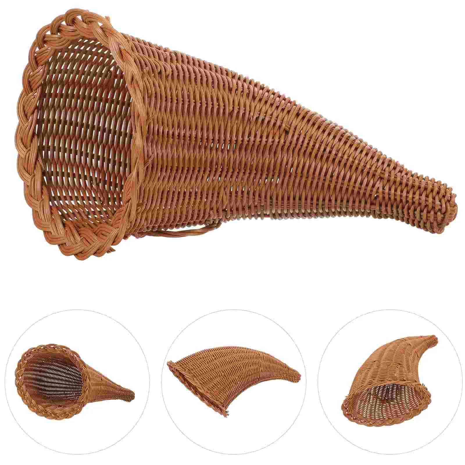 Christmas Ornament Gift Horn Cowbell Style Hand-woven Basket Multi-purpose Decorative Rattan Food Dinging Table Fruit