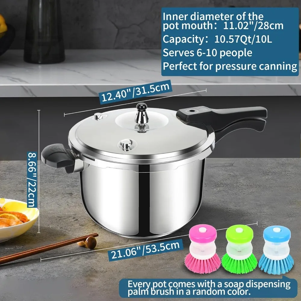 Stainless Steel Pressure Cooker 10 Quart, Induction Stove Top Pressure Cooker with Pressure Indicator Safeguard Devices