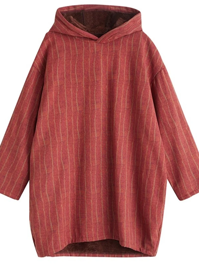 مطبوعة مقنعين البلوز فستان للنساء خريف شتاء 2025 عادية دافئة فضفاضة أفخم سميكة القطن معطف هوديي سترة W1001