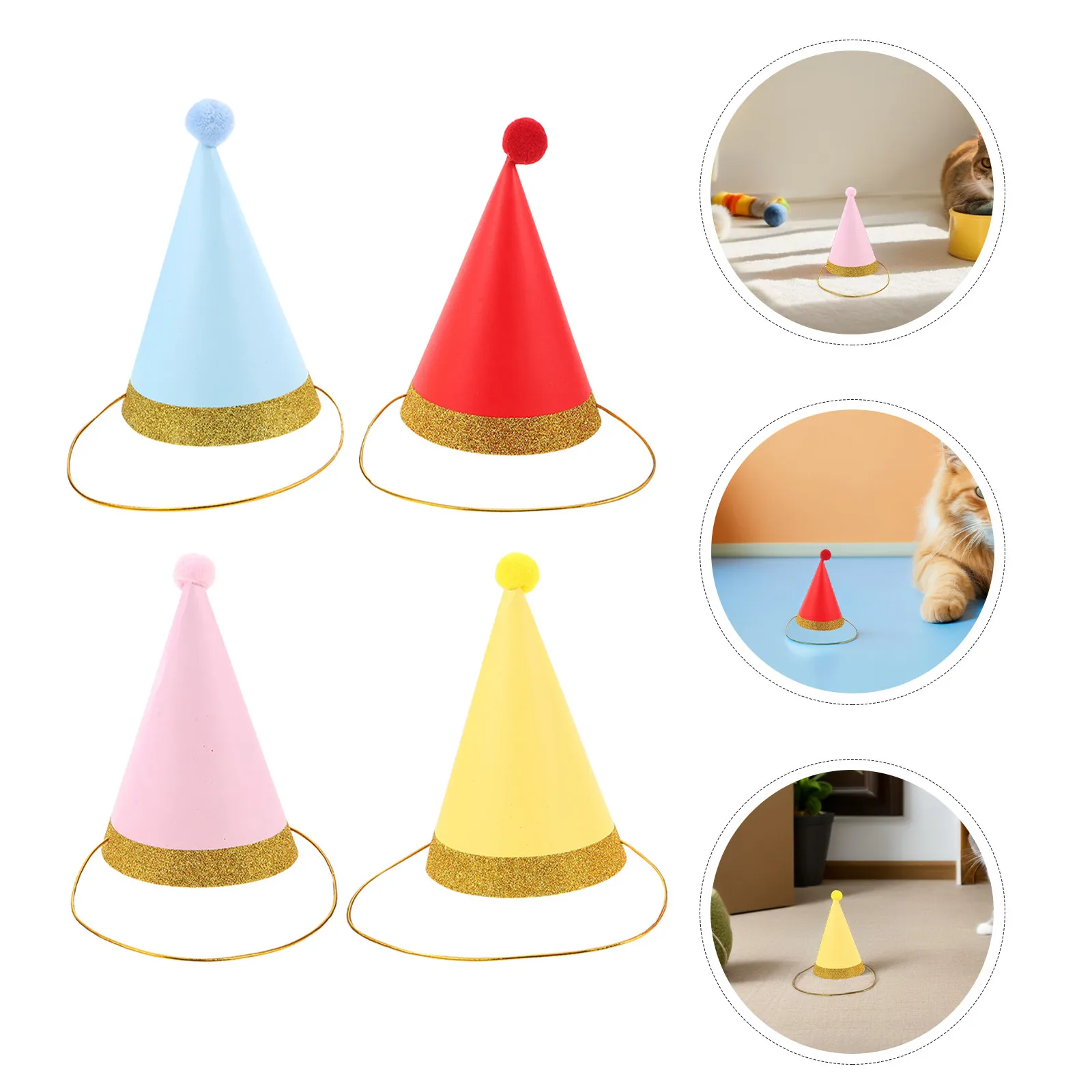 

16Pcs Pet Birthday Hats Multicolor Small Party Cone Hat Comfortable Mini Dog Cat Headwear Puppy Kitten Accessory for Birthday