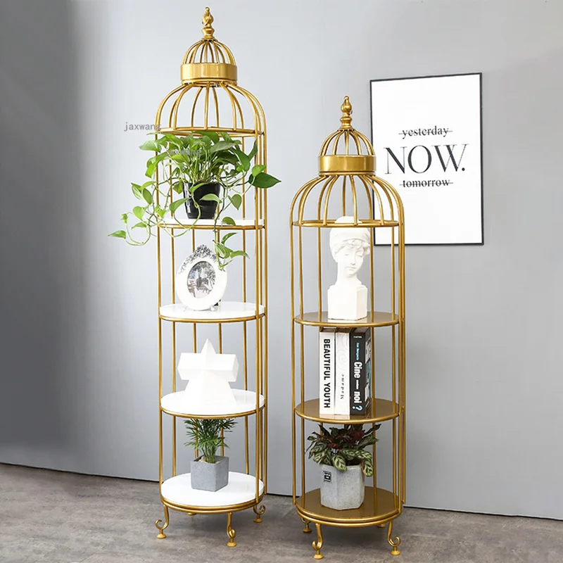 Nordic Wrought Iron Bedroom Floor Plant Shelves for Designer Dormitory Bird Cage Flower Rack Living Room Multi-layer Bookshelf T