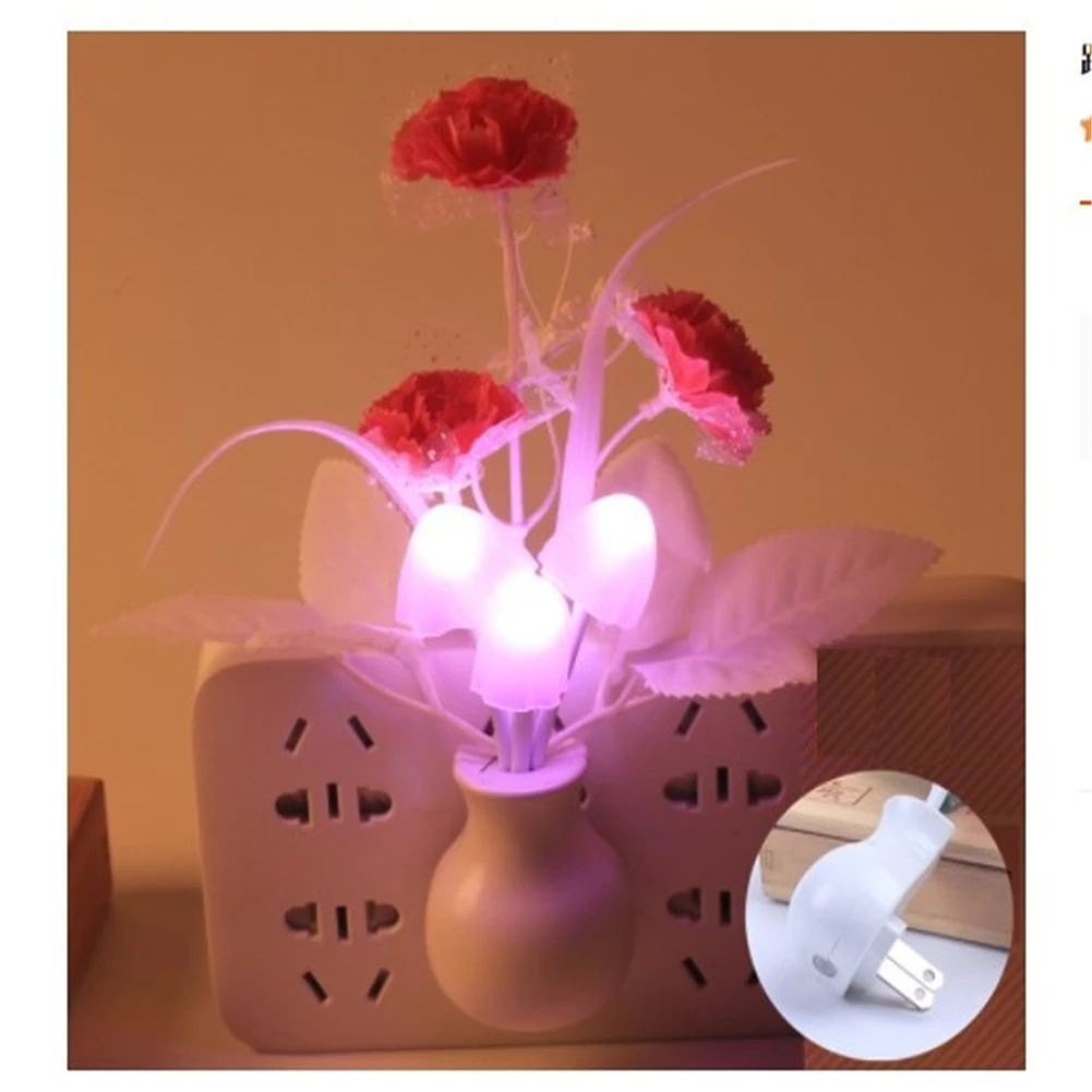 1pc ABS LED Lilac Night Lamp Lovely Colorful Mushroom Romantic Lilac Night Lamp With Smart Light Sensor US/EU Plug Wholesale