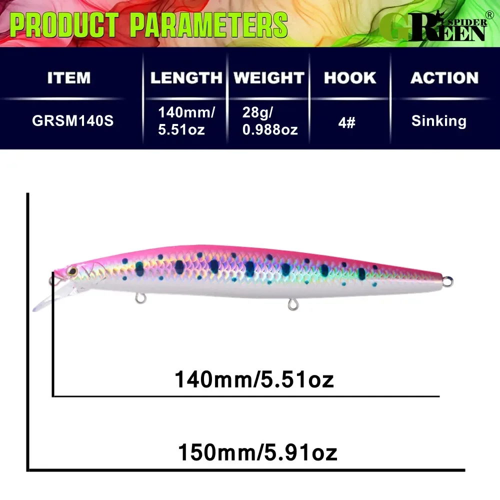 GRSSNSPIDER 28 جرام 140 مللي متر البحر غرق أسماك الصيد إغراء التنغستن الوزن المياه المالحة الطعوم الصلبة ل بايك البحر الطعم الاصطناعي معالجة #4