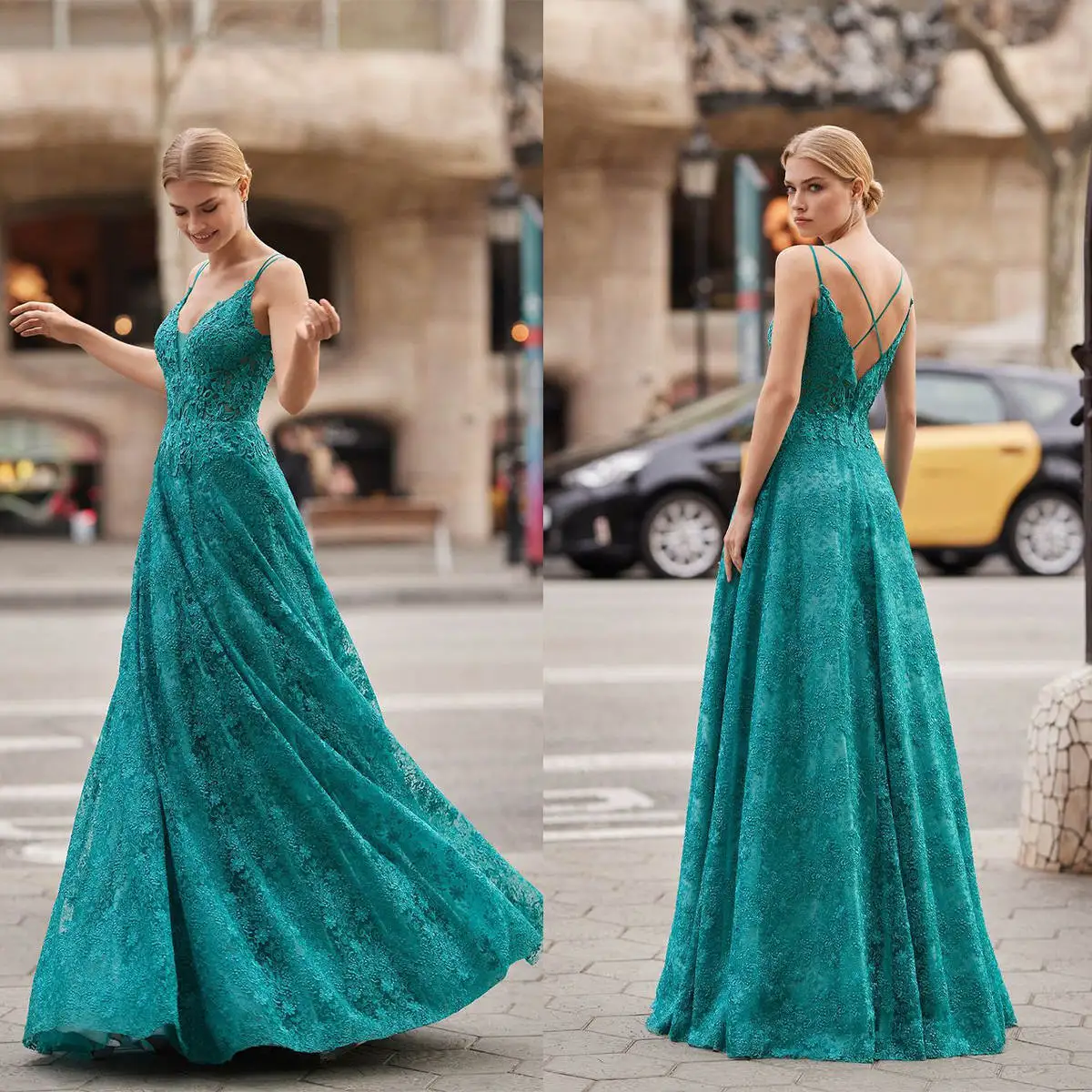 

Vintage A Line Prom Dress Appliques Spaghetti Strap Ceremonial Dresses Sleeveless Lace Evening Dresses Robe De Soiree