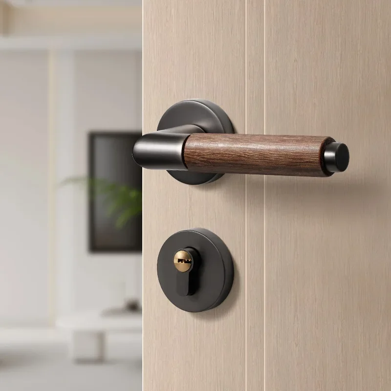 New Chinese Bedroom Door Lock Walnut Door Handle 72 * 55 Magnetic Silent Lock Body