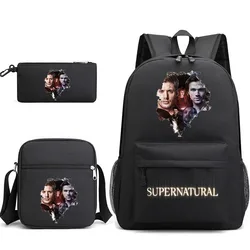 3pcs Supernatural Backpacks Students Schoolbags Pencil Case Shoulder Bags Backpack Boys Girls School Bags
